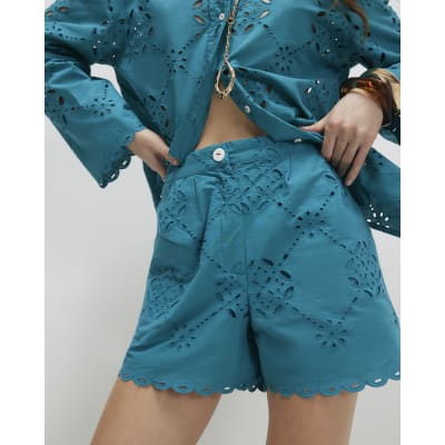 Blue Poplin Broderie Shorts