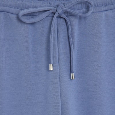 Blue Premium Drawstring Wide Leg Joggers