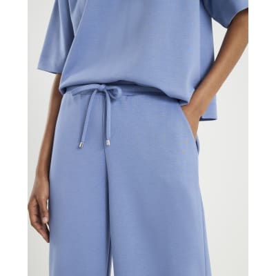 Blue Premium Drawstring Wide Leg Joggers