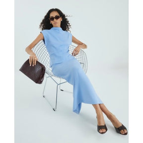 Blue premium High Neck Short Sleeve Top