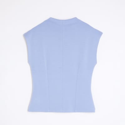 Blue premium High Neck Short Sleeve Top