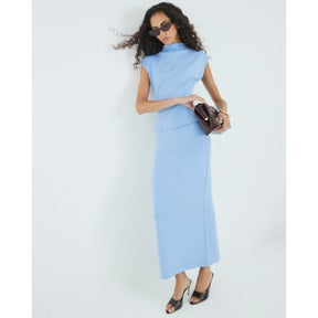 Blue premium High Neck Short Sleeve Top