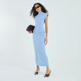 Blue premium High Neck Short Sleeve Top