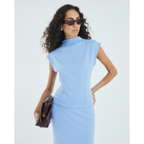 Blue premium High Neck Short Sleeve Top