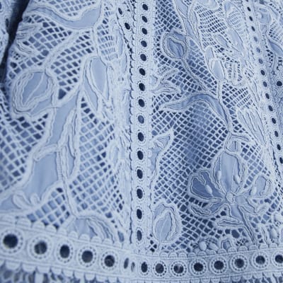 Blue Premium Lace Detail Mini Shift Dress