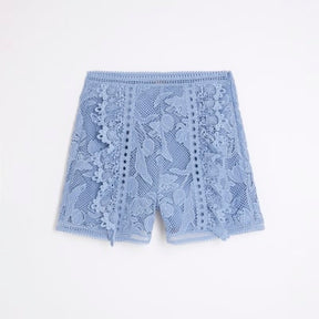 Blue Premium Lace Embroidered Shorts