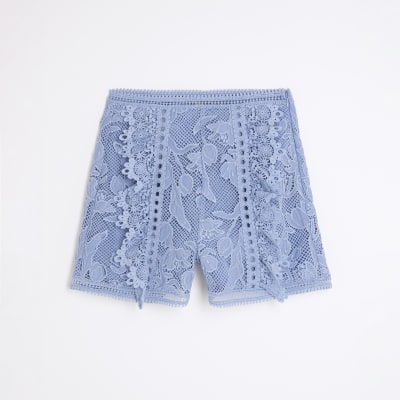 Blue Premium Lace Embroidered Shorts