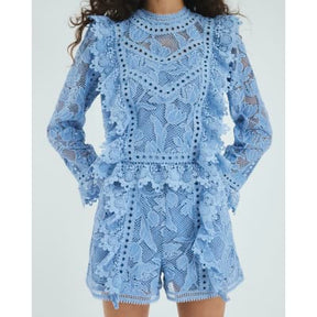 Blue Premium Lace Embroidered Shorts