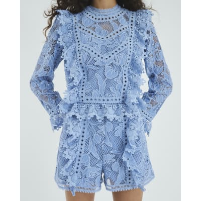 Blue Premium Lace Embroidered Shorts