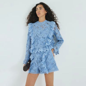 Blue Premium Lace Embroidered Shorts
