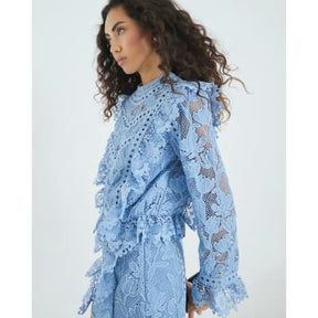 Blue Premium Lace Long Sleeve Top
