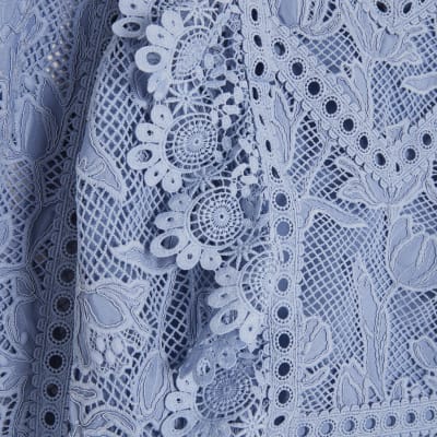 Blue Premium Lace Long Sleeve Top