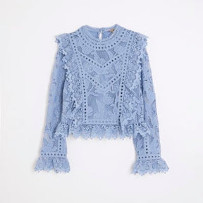 Blue Premium Lace Long Sleeve Top