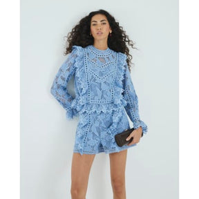 Blue Premium Lace Long Sleeve Top