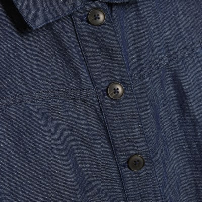 Blue Premium Linen Blend Denim Mini Dress
