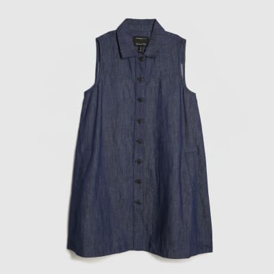 Blue Premium Linen Blend Denim Mini Dress