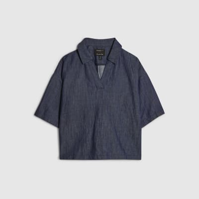 Blue Premium Linen Blend Denim Tunic Top