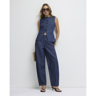 Blue Premium Linen Blend Denim Waistcoat
