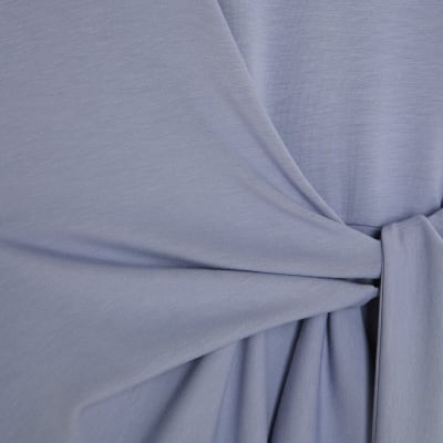 Blue Premium Short Sleeve Knot Midi Dress