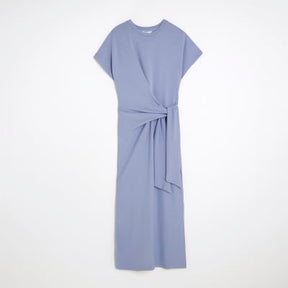 Blue Premium Short Sleeve Knot Midi Dress