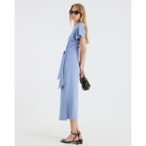 Blue Premium Short Sleeve Knot Midi Dress