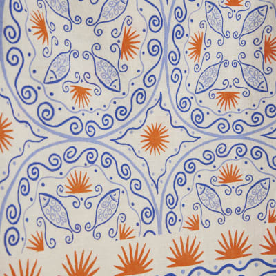 Blue Printed Linen Blend Tank Top