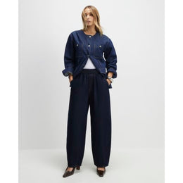 Blue Pull On Barrel Leg Jeans