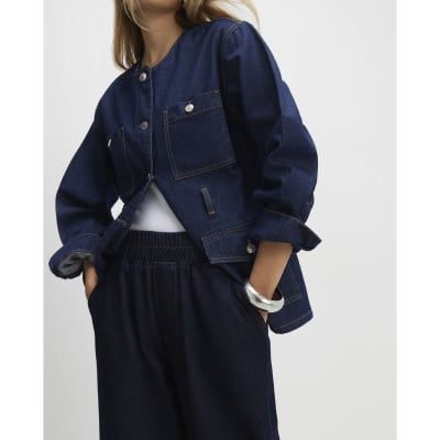 Blue Pull On Barrel Leg Jeans