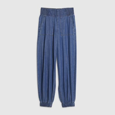 Blue Pull On Elasticated Cuffed Denim Joggers