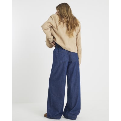 Blue Pull On Wide Leg Jeans