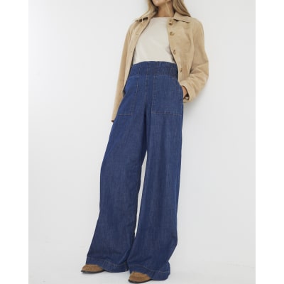 Blue Pull On Wide Leg Jeans