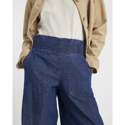 Blue Pull On Wide Leg Jeans