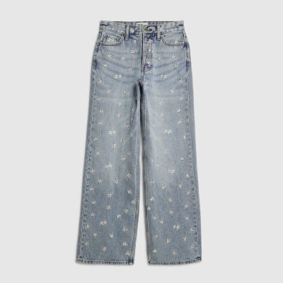 Blue Relaxed Straight Daisy Jeans