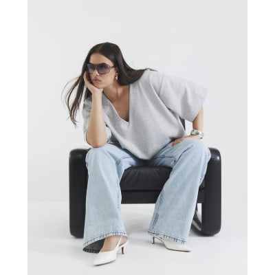 Blue Relaxed Straight Leg Jeans