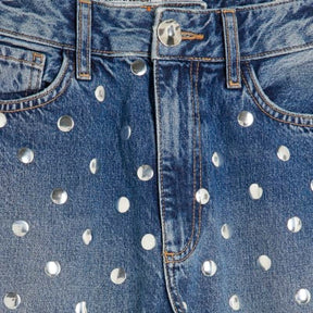 Blue Relaxed Straight Leg Studded Jeans