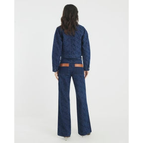 Blue Relaxed Straight Monogram Print Jeans