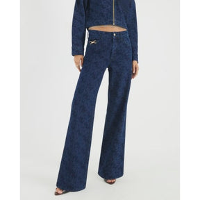 Blue Relaxed Straight Monogram Print Jeans