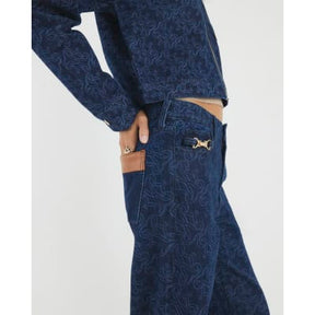 Blue Relaxed Straight Monogram Print Jeans
