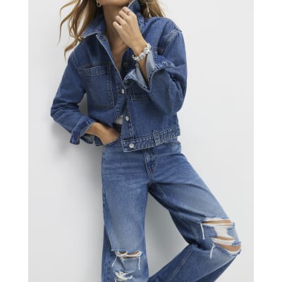 Blue Relaxed Straight Ripped Jeans