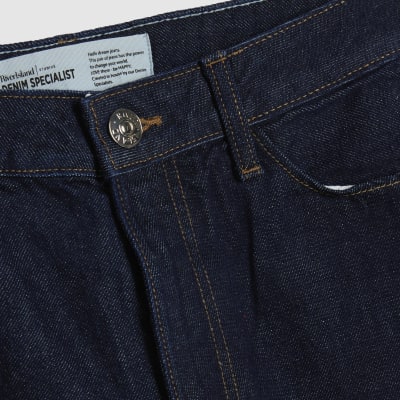 Blue Relaxed Straight Turn Up Cuff Jeans