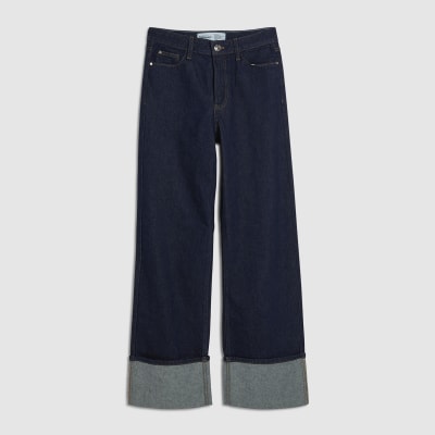 Blue Relaxed Straight Turn Up Cuff Jeans