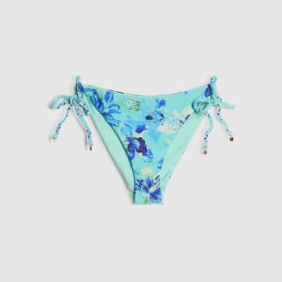 Blue Reversible Floral Print Bikini Bottoms
