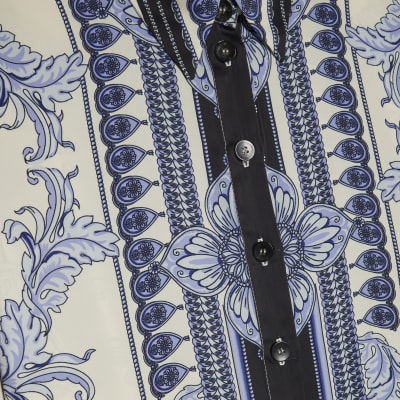 Blue Satin Border Print Shirt