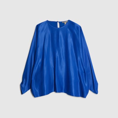 Blue Satin Long Batwing Sleeve Top