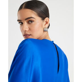 Blue Satin Long Batwing Sleeve Top