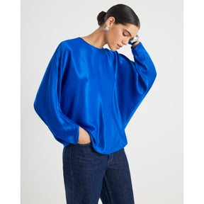 Blue Satin Long Batwing Sleeve Top