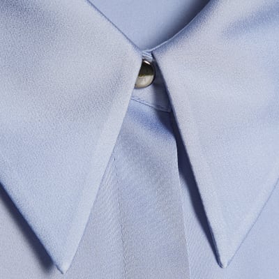 Blue Satin Long Sleeve Slim Fit Shirt