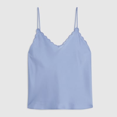 Blue Satin Scallop Trim Cami Top
