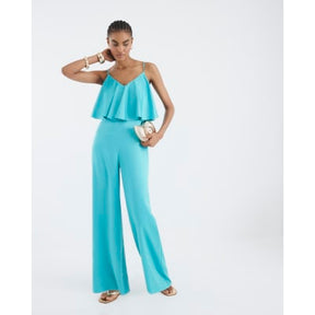 Blue Satin Sleeveless Frill Jumpsuit