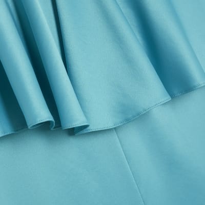 Blue Satin Sleeveless Frill Jumpsuit